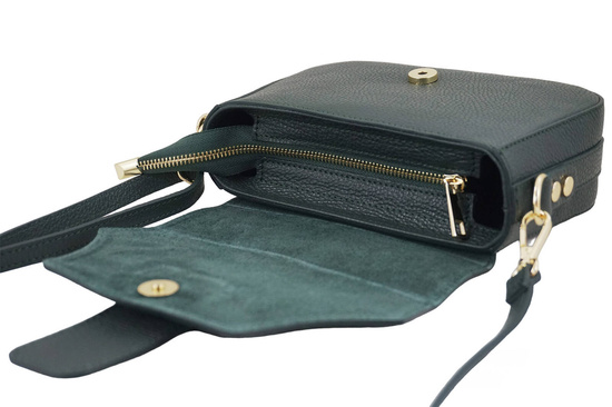 Torebka listonoszka z zamszową klapą - Zielona ciemna 