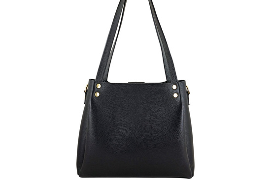 Klasyczna torebka skórzana z zamszem - Czarna 