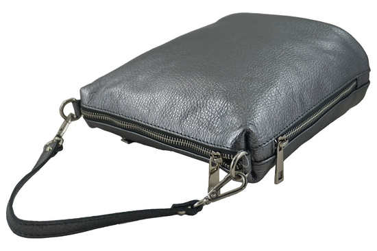 Listonoszka metalizowana na ramię skórzana - Srebrna 