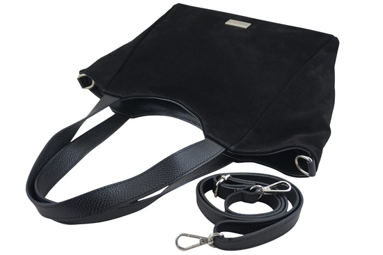 Torebka damska zamszowa typu worek - Czarna  