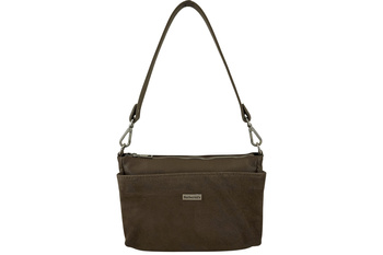 Pojemna torebka listonoszka ze skóry i zamszu - Beżowa ciemna