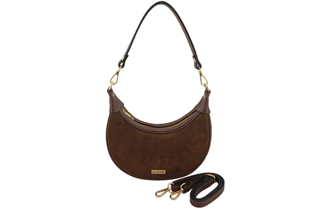 Subtelna mini torebka z miękkim zamszem i złotymi detalami - Brązowa