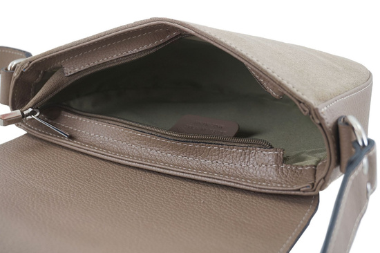 Półokrągła listonoszka skórzana - Beżowa ciemna