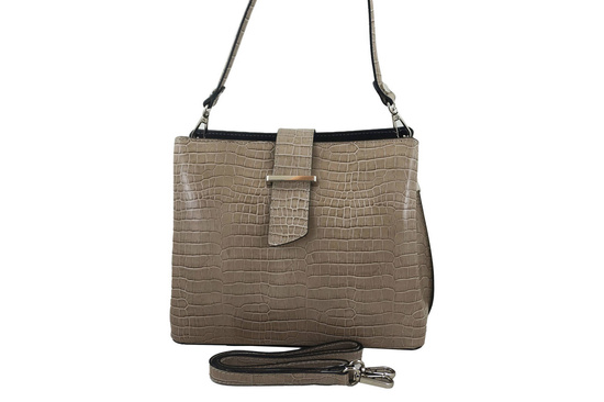 Torebka skórzana na ramię - CROCO - Beżowy
