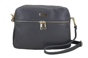 Pojemna torebka skórzana dwukomorowa - Szara ciemna