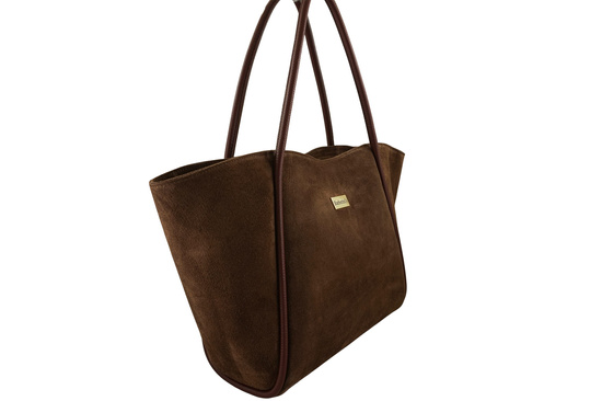 Barberinis - torebka duża zamszowa na ramię - Brązowa 