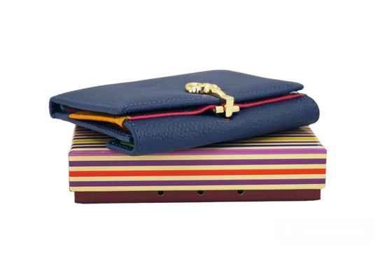 Elegancki portfel ze złotym zapięciem - Granatowy jasny