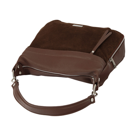 Skórzana torebka z zamszowym akcentem - Brązowa 