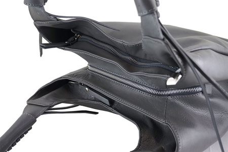 Worek skórzany damski z ozdobnymi uchwytami - Granatowy