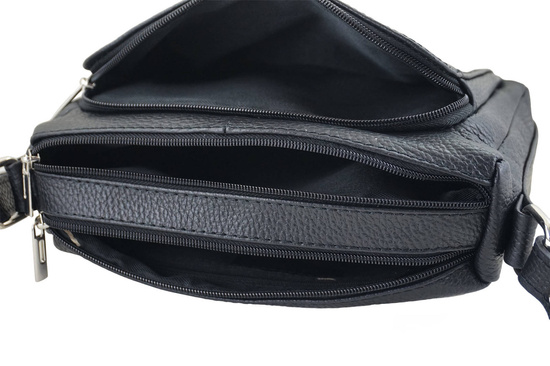 Listonoszka skórzana z kieszeniami - Czarna