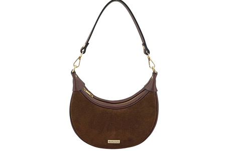 Subtelna mini torebka z miękkim zamszem i złotymi detalami - Brązowa 