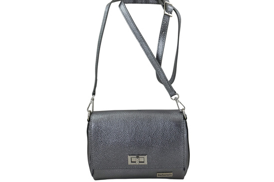 Skórzana torebka damska metalizowana - Srebrna ciemna 