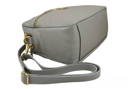 Pojemna torebka skórzana dwukomorowa - Szara jasna 