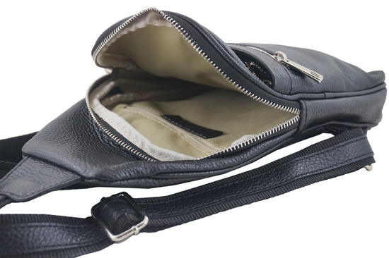 Skórzana saszetka / nerka męska - Czarna 