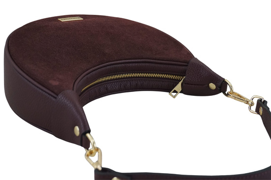 Subtelna mini torebka z miękkim zamszem i złotymi detalami - Bordowa 