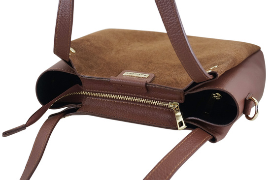 Klasyczna torebka skórzana z zamszem - Brązowa 