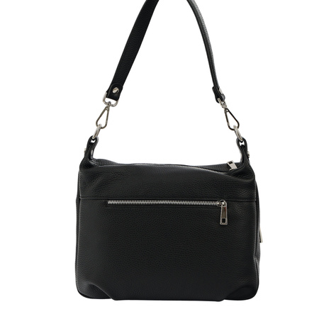 Skórzana torebka z zamszowym akcentem - Czarna 