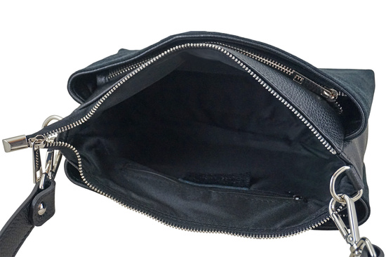 Pojemna torebka listonoszka ze skóry i zamszu - Czarna 