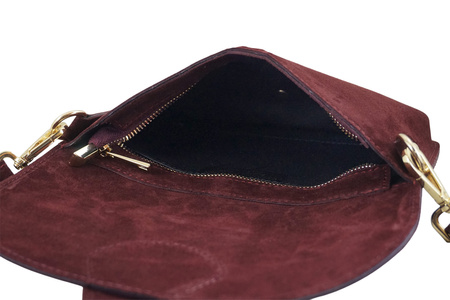 Zamszowa listonoszka na szerokim pasku - Bordowa 