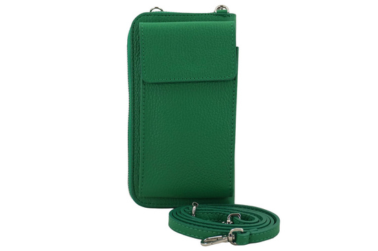 Portfel / etui na telefon ze skóry naturalnej - Zielony jasny