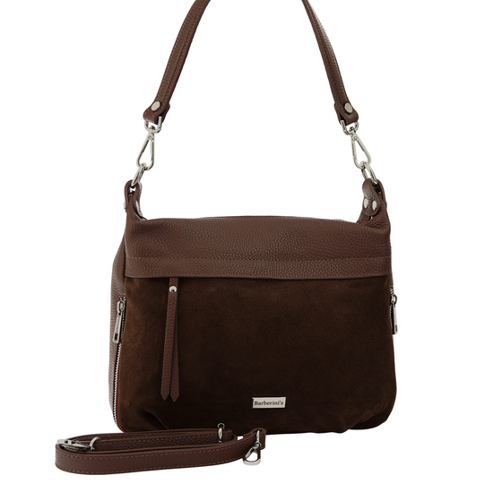 Skórzana torebka z zamszowym akcentem - Brązowa 