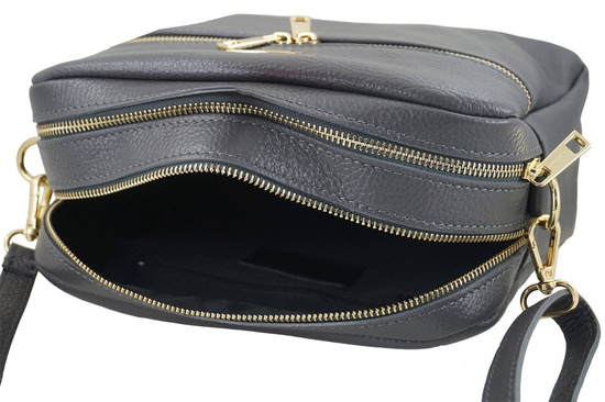 Pojemna torebka skórzana dwukomorowa - Szara ciemna 