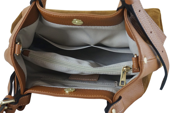 Elegancka torebka damska z naturalnego zamszu - Brązowa jasna 