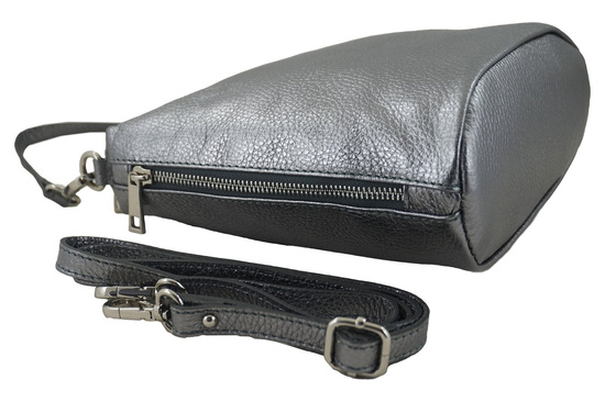 Listonoszka metalizowana na ramię skórzana - Srebrna 