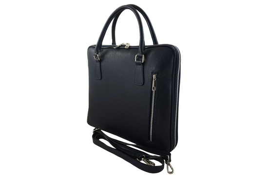 Skórzana torba na laptopa Casual - Granatowa 