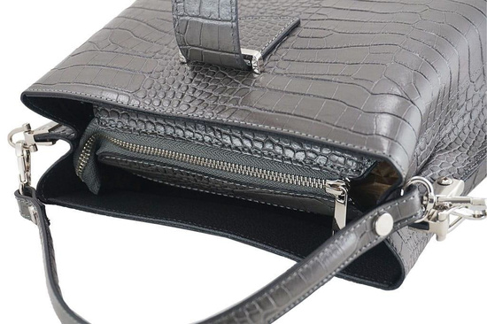 Torebka skórzana na ramię - CROCO - Czarny 