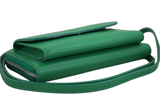 Portfel z etui na telefon ze skóry licowej - Zielony jasny