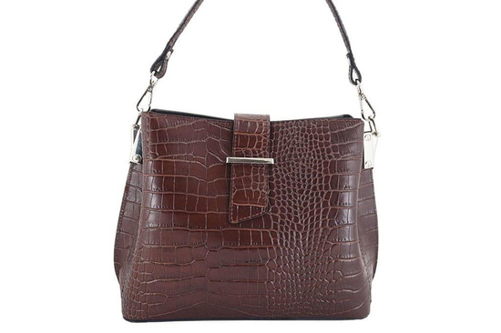 Torebka skórzana na ramię - CROCO - Czarny 