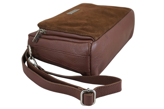 Codzienna torebka ze skóry naturalnej z zamszem - Brązowa 