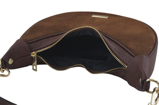 Subtelna mini torebka z miękkim zamszem i złotymi detalami - Brązowa 