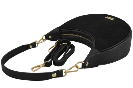 Subtelna mini torebka z miękkim zamszem i złotymi detalami - Czarna