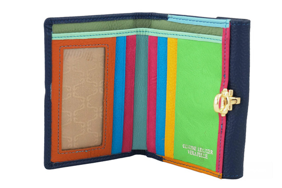 Elegancki portfel ze złotym zapięciem - Granatowy jasny