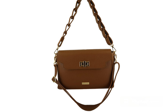 Skórzana torebka na ramię z plecionym paskiem - Brązowa jasna 