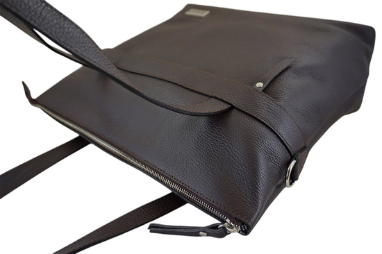 Torebka skórzana shopper na ramię - Brązowa ciemna