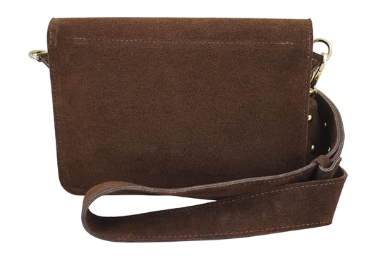 Zamszowa listonoszka na szerokim pasku - Brązowa 