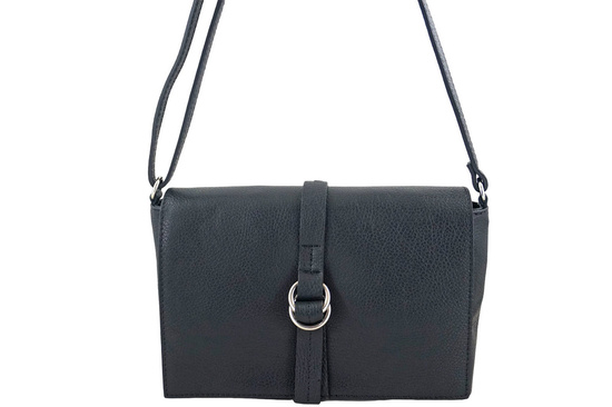 Prostokątna torebka z ozdobną klapką - Czarna 