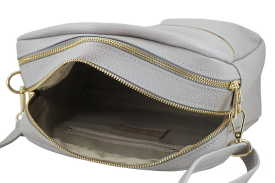Pojemna torebka skórzana dwukomorowa - Szara jasna 