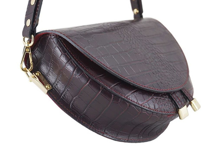 Wizytowa torebka listonoszka - CROCO - Brązowa ciemna