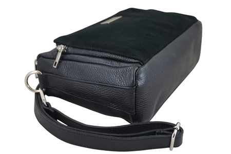 Codzienna torebka ze skóry naturalnej z zamszem - Czarna