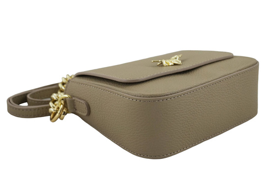 Modna torebka skórzana ze złotym łańcuszkiem - Beżowa 