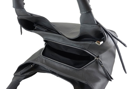 Worek skórzany damski z ozdobnymi uchwytami - Granatowy