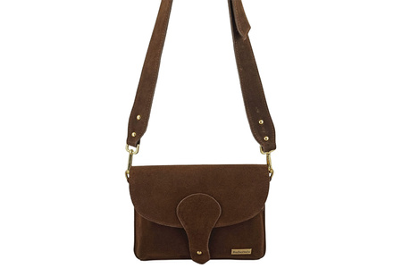 Zamszowa listonoszka na szerokim pasku - Brązowa 