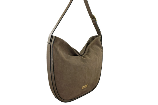 Duża torebka zamszowa na ramię - Beżowa ciemna 