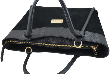 Elegancka torebka ze skóry zamszowej - Czarna 