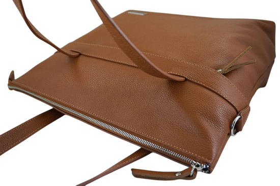 Torebka skórzana shopper na ramię - Brązowa jasna