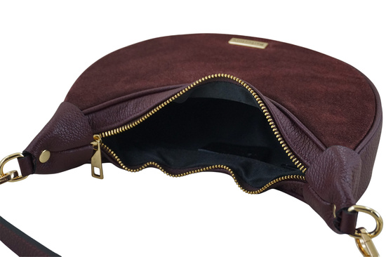 Subtelna mini torebka z miękkim zamszem i złotymi detalami - Bordowa 